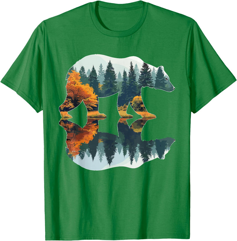 Forest Mountain Wildlife Trees Trees Wildlife Reflection Nature Bear Outdoor Forest T-Shirt - Kelly Green