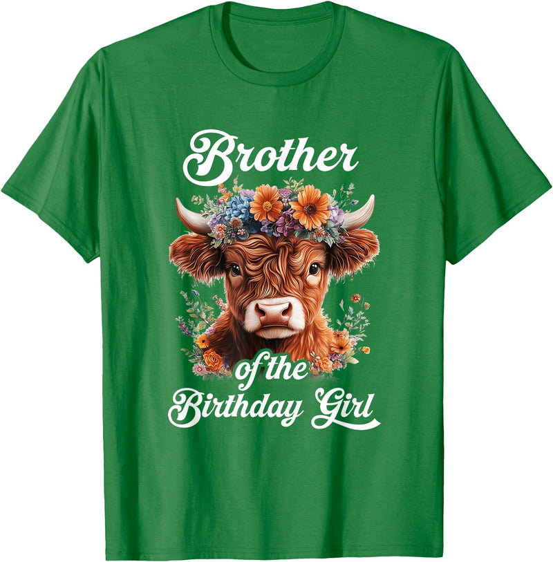 Brother Highland Cow Birthday Girl Brother Of The Birthday Girl Highland Cow Farm Family T-Shirt - Kelly Green