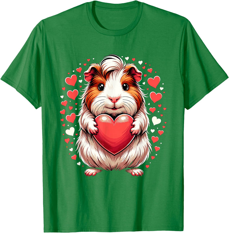 Cute Guinea Pig Apparel for Women Kids Guinea Pig Holding Heart Valentine's Day Cute Valentine T-Shirt - Kelly Green