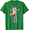 Colorful Floral Giraffe Rainbow Style Rainbow Giraffe with Flowers T-Shirt - Kelly Green