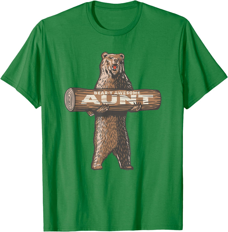 Cartba Aunt Co. Bear-y Awesome Aunt Funny Saying Cute Auntie T-Shirt - Kelly Green
