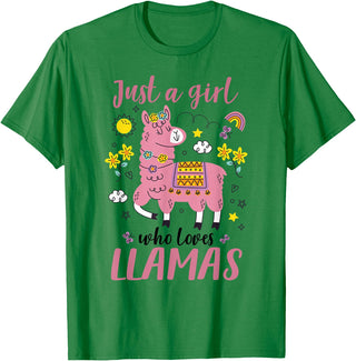 Llama Shirt Kids Girls Toddler Just A Girl Who Loves Llamas T-Shirt - Kelly Green