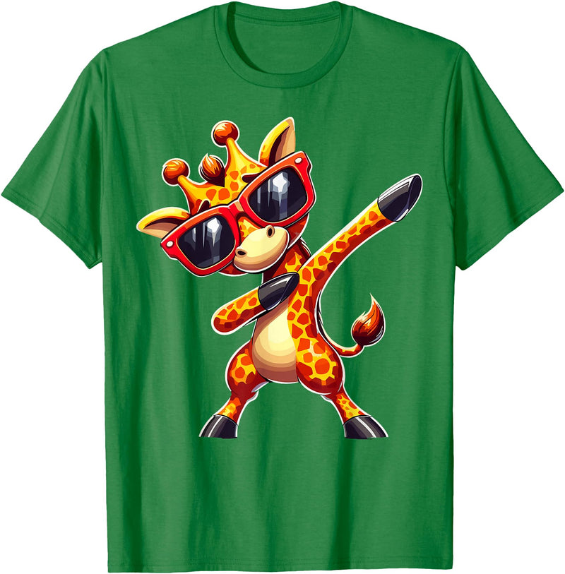 Funny Giraffe Lover Dabbing Giraffe with Sunglasses T-Shirt - Kelly Green