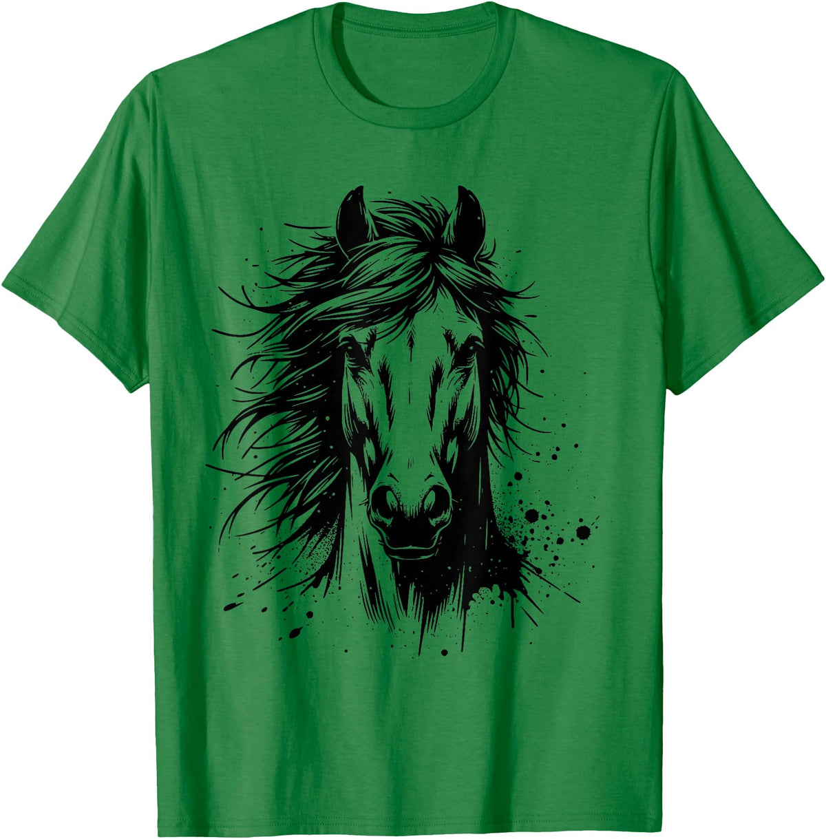 Horse Art For Men Women Kids Horse Portrait Equestrian Horseback Riding Horse Lover Unisex-Adults Kids T-Shirt Grey Small Classic Fit Crew Neck Short Sleeve - Kelly Green