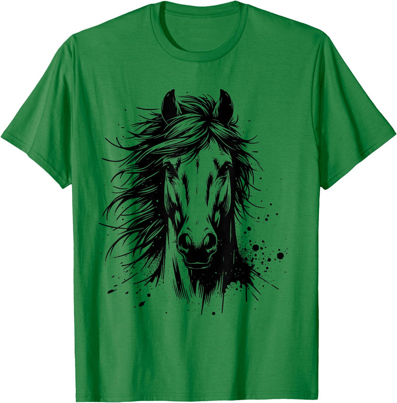 Horse Art For Men Women Kids Horse Portrait Equestrian Horseback Riding Horse Lover Unisex-Adults Kids T-Shirt Grey Small Classic Fit Crew Neck Short Sleeve - Kelly Green