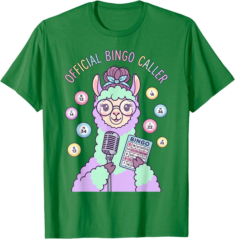 Cute Bingo Caller Activity Staff Gear Official Bingo Caller Llama Funny Activity Director Alpaca T-Shirt - Kelly Green