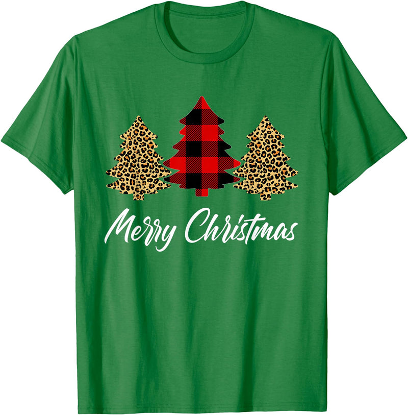 Merry Christmas Plaid Apparels Co. Merry Christmas, Leopard buffalo plaid Christmas tree Xmas T-Shirt - Kelly Green