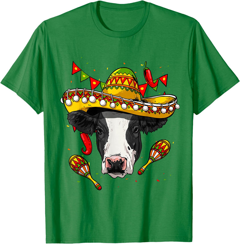 Wowsome! Cinco de Mayo Cow Mexican Lover Sombrero Cow T-Shirt - Kelly Green
