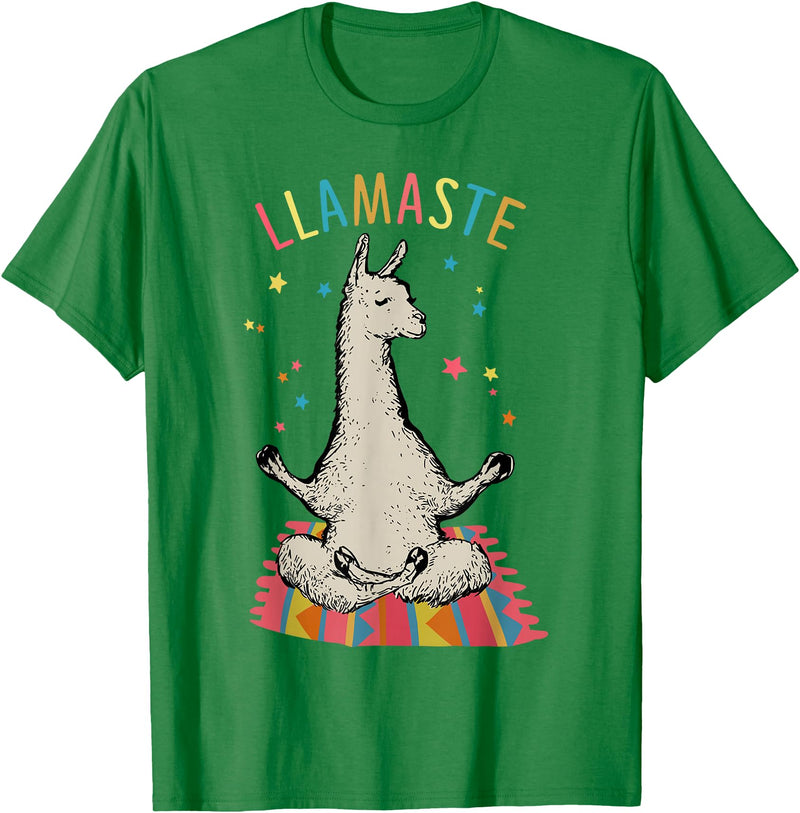 Funny Llama Yoga T-Shirt Llama Llamaste T-Shirt - Kelly Green