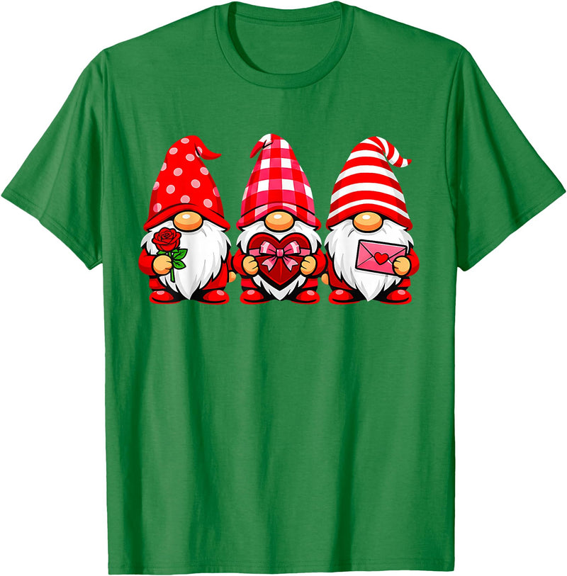 Three Gnome Crew Family Outfit Gnomes Love Valentine's Day Buffalo Leopard Heart Women Men T-Shirt - Kelly Green