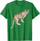 Watercolour Mountain Lion Panther Cougar Cat Lover Watercolour Mountain Lion Animal Art Nature Wildlife Art T-Shirt - Kelly Green