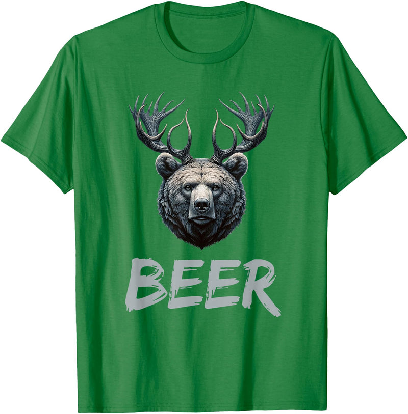Bear With Antlers Drinker Party Deer Beer Beer Bear Deer Grizzly Bear With Antlers Beer T-Shirt - Kelly Green