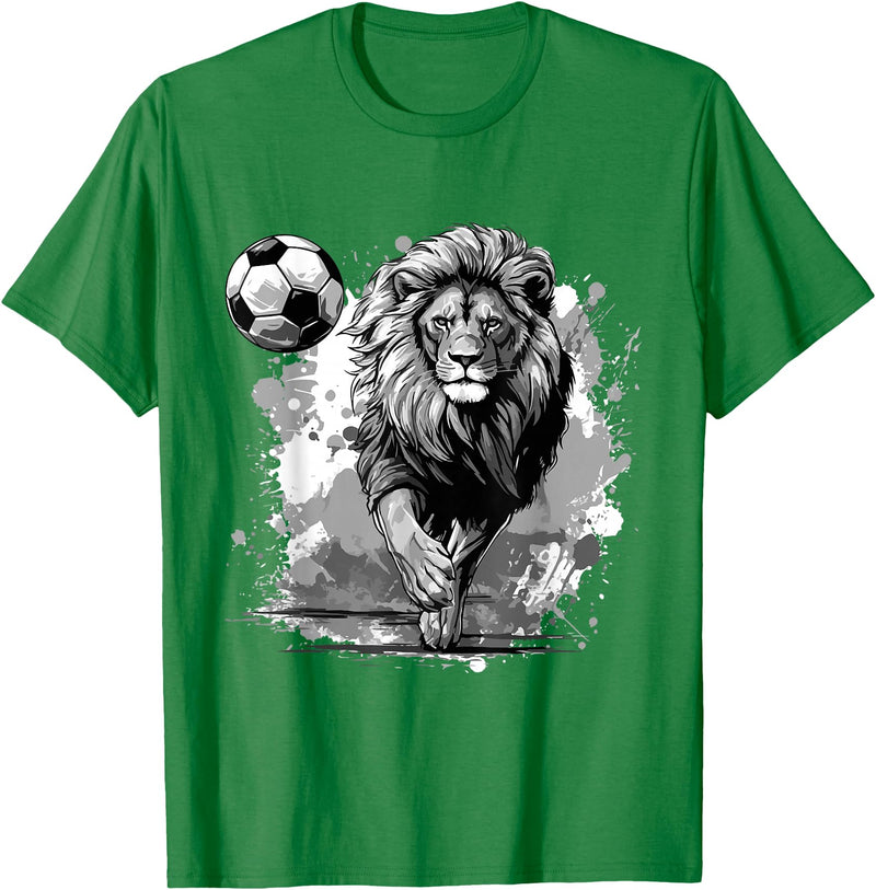 Passion For Sports Style Lion Playing Soccer Sports Team Animal T-Shirt - Kelly Green