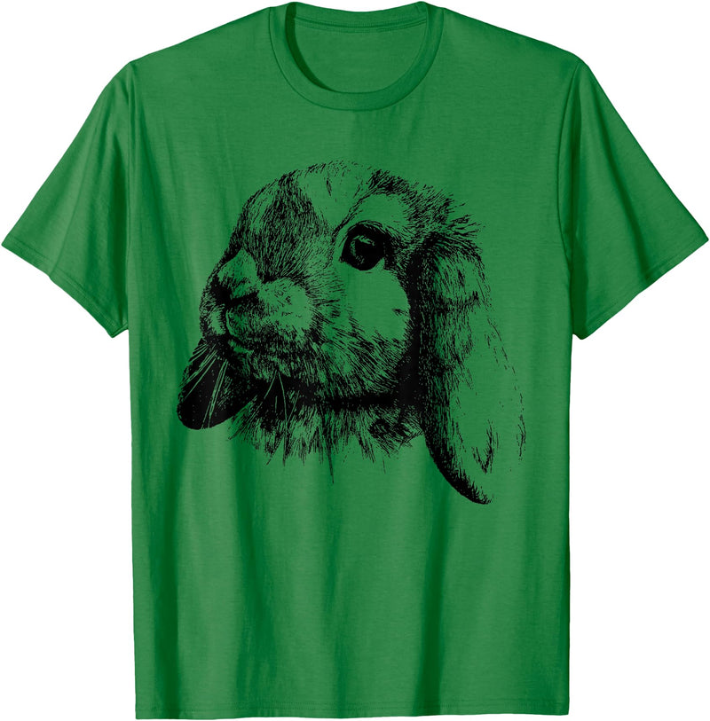 Rabbit Bunny Realistic Drawing , Graphic Lop Eared Bunny T-Shirt in Kelly Green