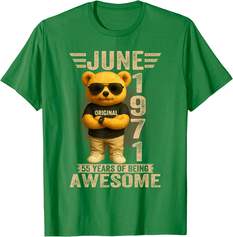 June 1971 55th Birthday Gifts for Men Women 55 Year Old June 1971 Teddy Bear 55th Birthday Men Women T-Shirt - Kelly Green