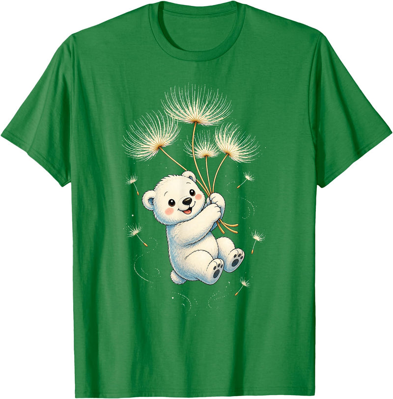 Blueberry Clothing Baby Polar Bear Floating On Dandelion Seeds T-Shirt - Kelly Green