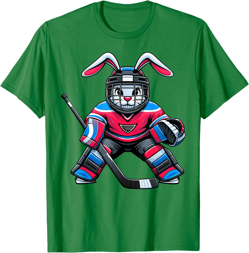 Funny Rabbit Hockey Bunny Easter Men Boy Kid Youth T-Shirt in Kelly Green