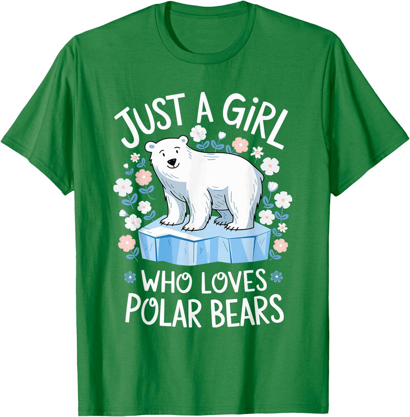 Polar Bear Love Designs Clothing & Co. Just A Girl Who Loves Polar Bears Cute Bear Lover Animal T-Shirt - Kelly Green