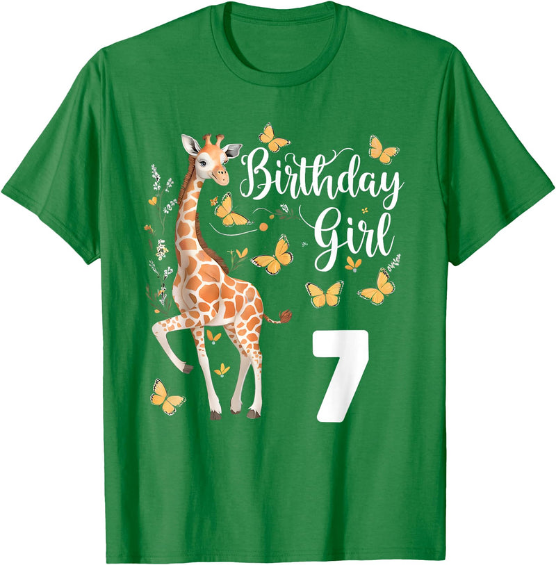 Giraffe Birthday Party by LazyPanda Giraffe 7th Birthday Girl 7 Years Old Giraffe Lover T-Shirt - Kelly Green