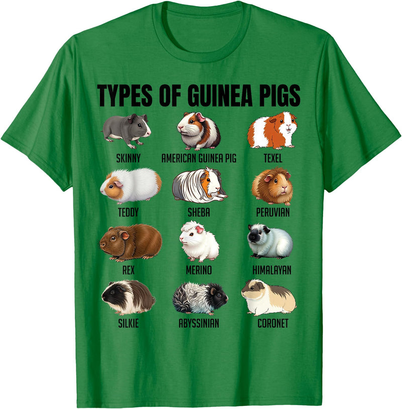 Educational Science Ideas Types of Guinea Pigs Educational Cavy Enthusiast Adults Kids T-Shirt - Kelly Green