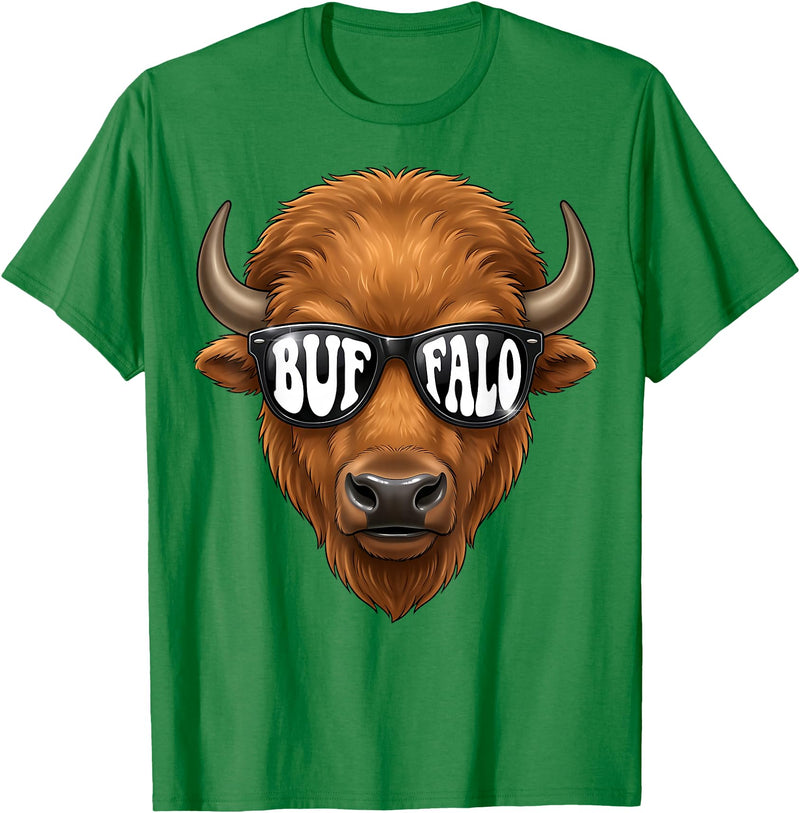 generic Buffalo with Sunglasses Wildlife Graphic for Men Women Kids T-Shirt - Kelly Green