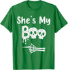 Couples Halloween Matching Gifts Matching Halloween Pajama Couples, She’s My Boo Skull Face T-Shirt - Kelly Green