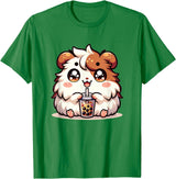Cute Kawaii Animals Drinking Boba Tea Co. Cute Kawaii Chibi Guinea Pig Drinking Boba Tea T-Shirt - Kelly Green