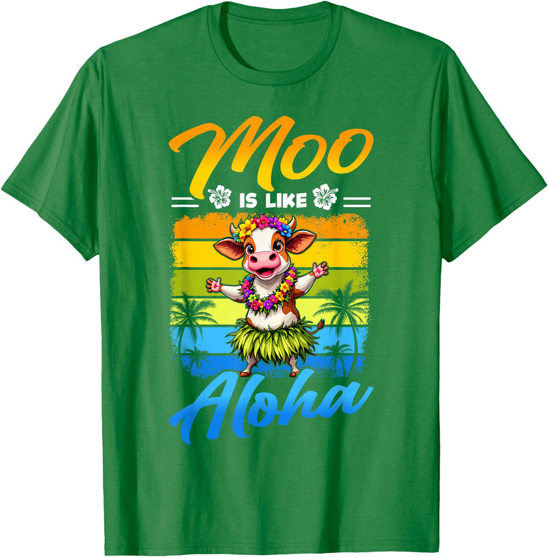 Aloha Animal Hawaii Flower Chain Hula Dance Art Hawaii Animal Haku Lei Grass Skirt Hula Dance Aloha Cow T-Shirt - Kelly Green