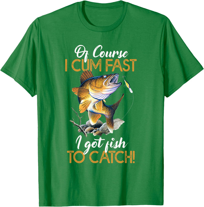 Fisherman & Fishing T-Shirts Funny Shirt "Natürlich ich komme schnell Ich habe Fische zum Fangen" [German Language] T-Shirt - Kelly Green