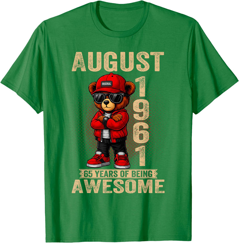 Born in 1961 August 65th Birthday Gifts For Women August 65th Birthday Men Women 1961 Awesome Teddy Bear T-Shirt - Kelly Green