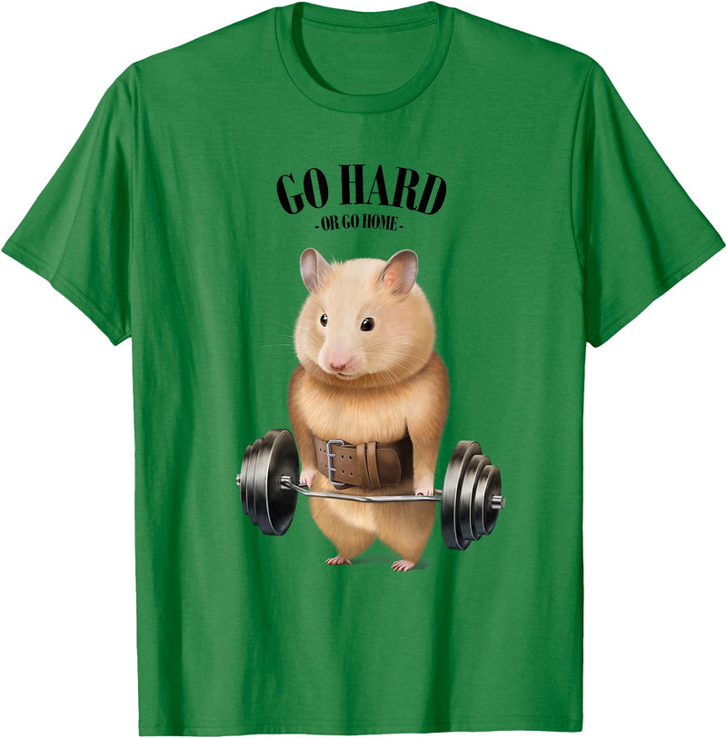 Hamster Muscle Training with Barbell Shrug Bar Fitness Gym T-Shirt - Kelly Green