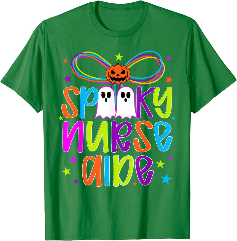 Coquette Halloween Nurse Aide Ghost Spooky Nurse Aide Halloween Nursing Aide Preppy T-Shirt - Kelly Green