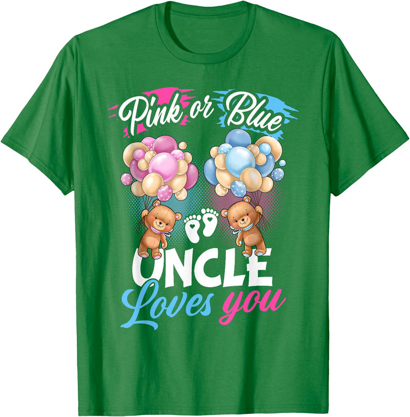 Bear Balloons Boy Or Girl Baby Gender Reveal Tee Bears Pink Or Blue Uncle Loves You Gender Reveal T-Shirt - Kelly Green