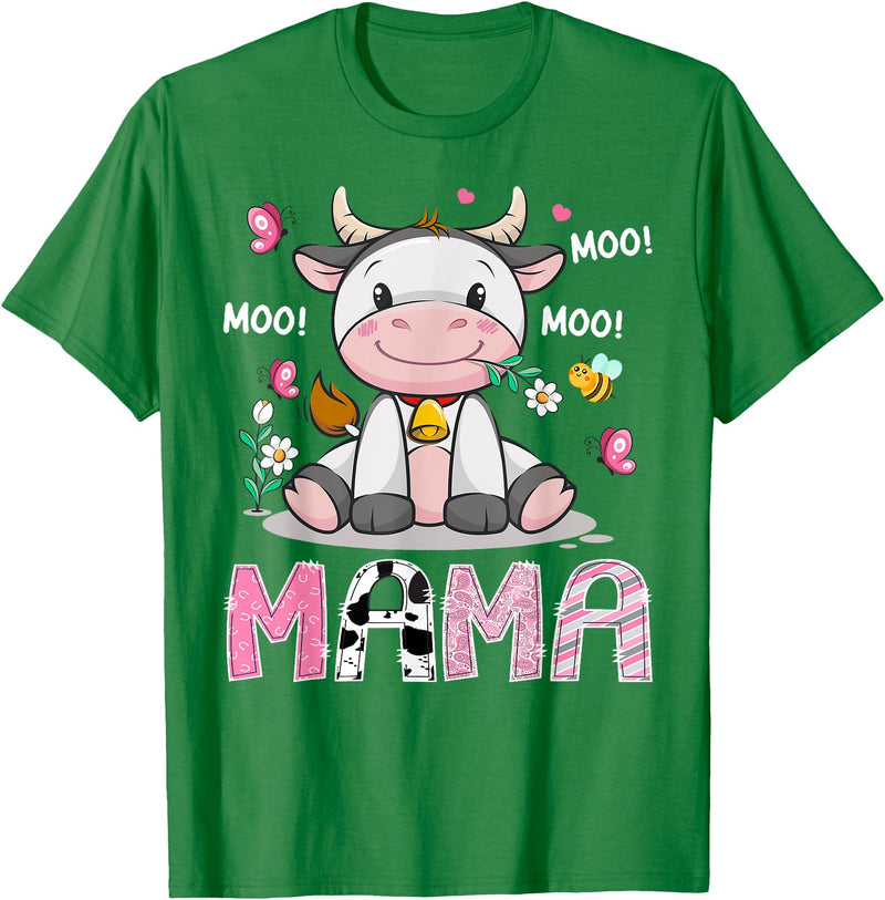 Pink Birthday Girl Party Cow Lover Mama Cute Cow Pink Farm Moo Moo Birthday Girl Matching T-Shirt - Kelly Green