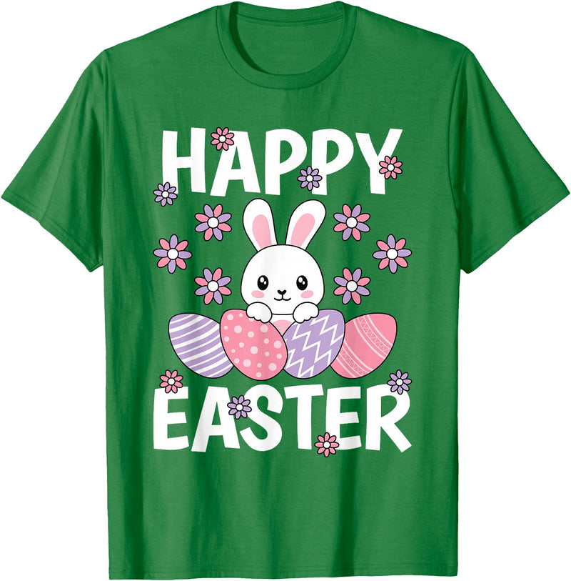 Cute Happy Easter Bunny Rabbit Egg Women Girls Kids T-Shirt in Kelly Green