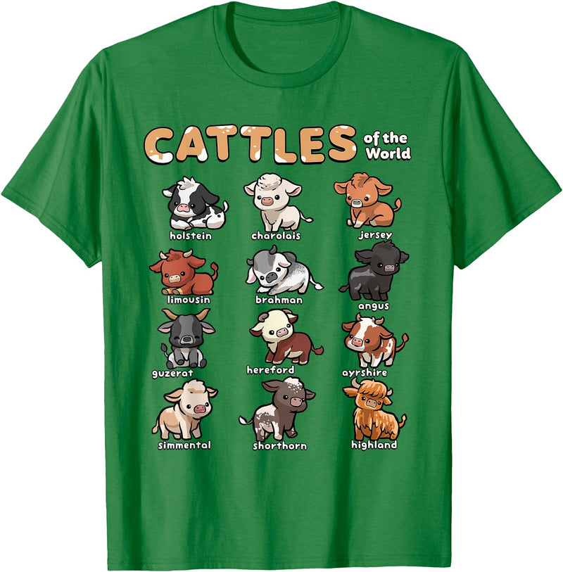 Wowsome! Cattles Animals of the World Cattle Farmer Rancher Cow Lover T-Shirt - Kelly Green