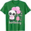 Birthday Gifts for Girls by Content Design Studio Birthday Girl 8 Panda Pink Balloons T-Shirt - Kelly Green