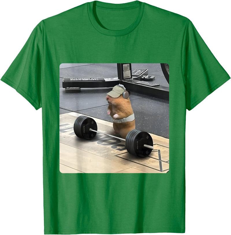 Hamster Deadlift Training Funny Cute Rat Weightlifting Meme T-Shirt - Kelly Green