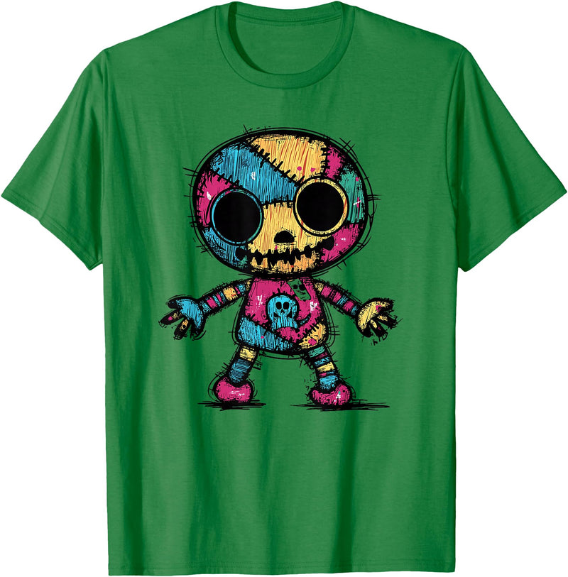 Colorful Punk Rock Goth Skeleton Halloween Colorful Skull Patchwork Skeleton Art T-Shirt - Kelly Green