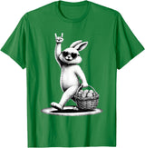 Funny Bunny Rabbit Rock on Men Women Kids Easter Day T-Shirt in Kelly Green