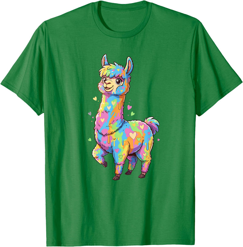 Rainbow Llama Love Pastel Hearts Kawaii Colorful Rainbow Heart Llama Kawaii Cute T-Shirt - Kelly Green