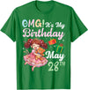 H1Shop Happy Birthday Born On May 28 OMG It's My Birthday Born On May 28th Girl with Present Bear T-Shirt - Kelly Green