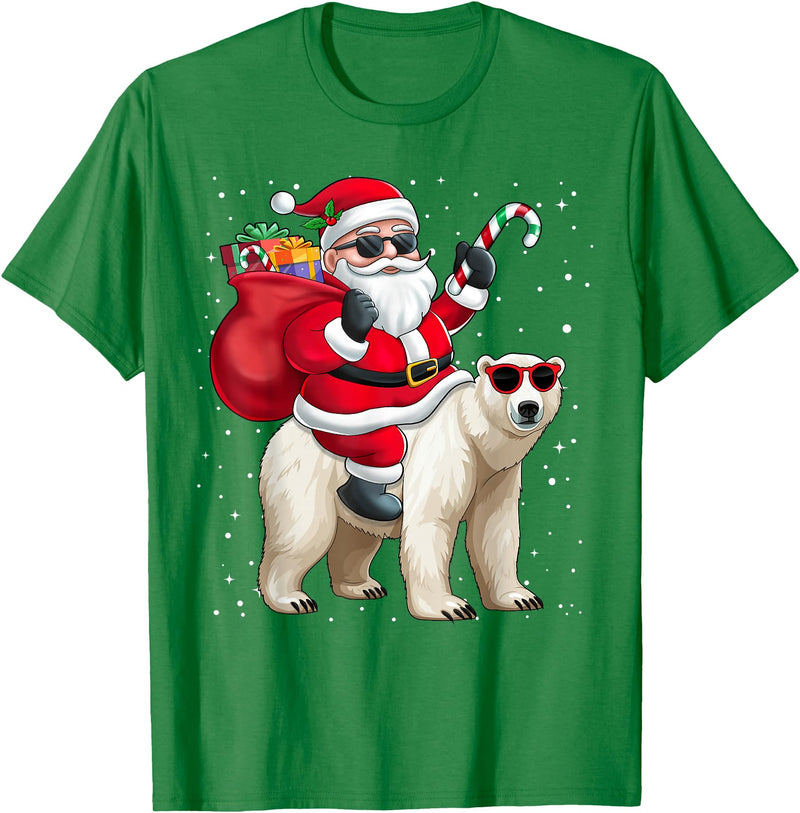 Santa Claus Riding A Polar Bear Xmas Funny Santa Claus Riding A Polar Bear Christmas Boy Girl Kids T-Shirt - Kelly Green