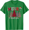 Merry Christmas Leopard Buffalo Red Plaid for Men Women T-Shirt - Kelly Green