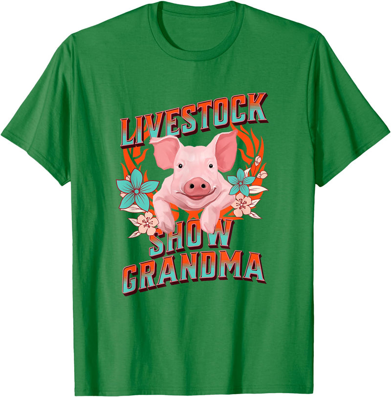 Showing Cattle & Pigs T-Shirts And Apparel Livestock Show Grandma - Shows Pigs at the Fair T-Shirt - Kelly Green