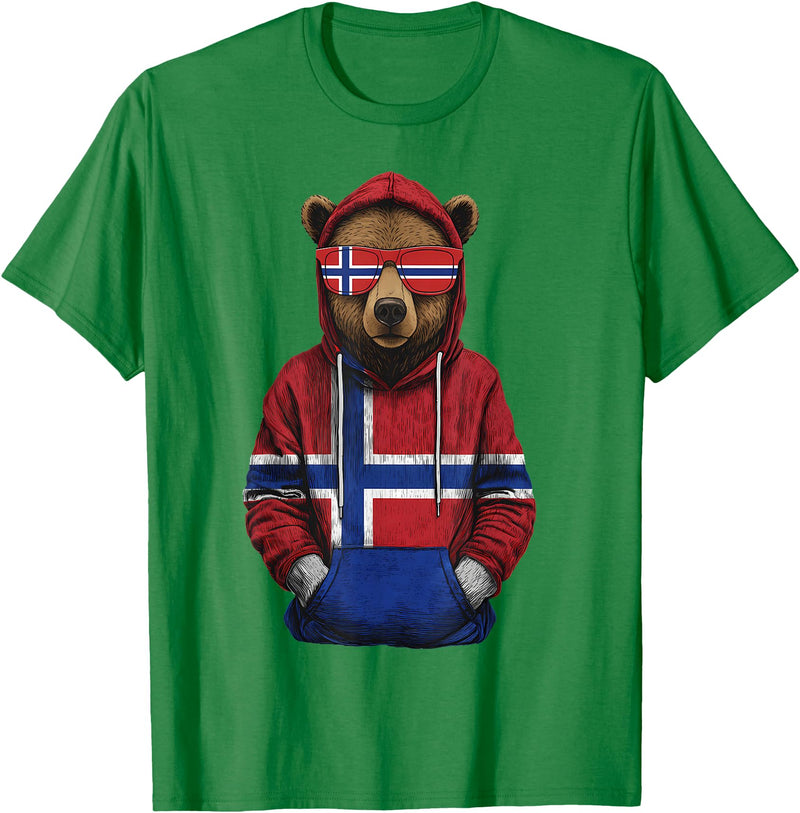 Cool Norwegian Roots Norway Norway Roots Bear Norge Norwegian Flag T-Shirt - Kelly Green