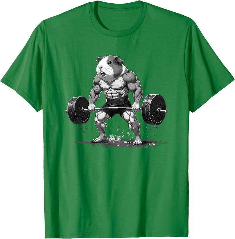 Strong Guinea Pig Lifting Fitness Workout Cool Muscular Guinea Pig Bodybuilder Fitness Power Gym T-Shirt - Kelly Green