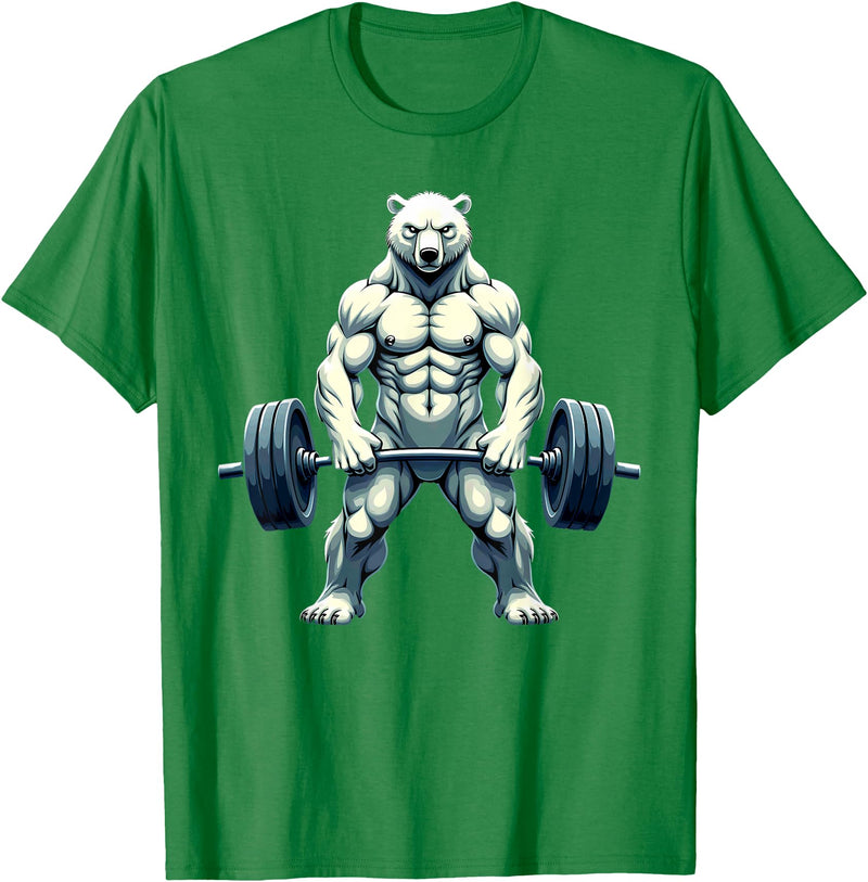 Fitness Polar Bear Gymer Bodybuilder Workout Gym Polar Bear Deadlift Weightlifting T-Shirt - Kelly Green