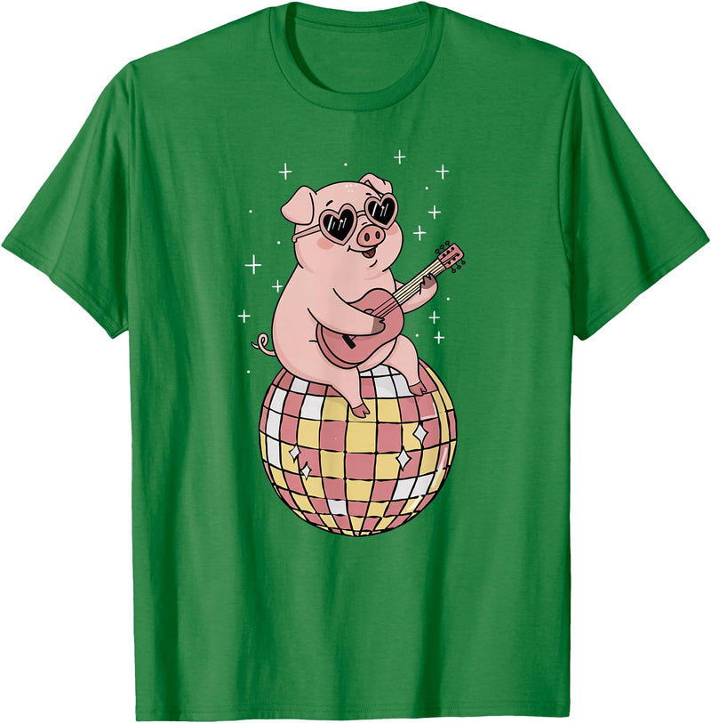 DiscoballAxis1 Funny Pig Disco Dancing Ball Groovy Retro 80s Costume T-Shirt - Kelly Green