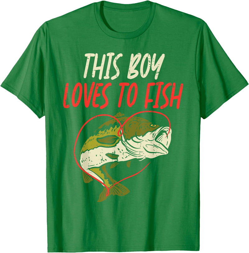 BoredKoalas Fish Fishing Shirts Fisherman Gifts This Boy Loves To Fish Bass Fishing Family Matching Men Gift T-Shirt - Kelly Green